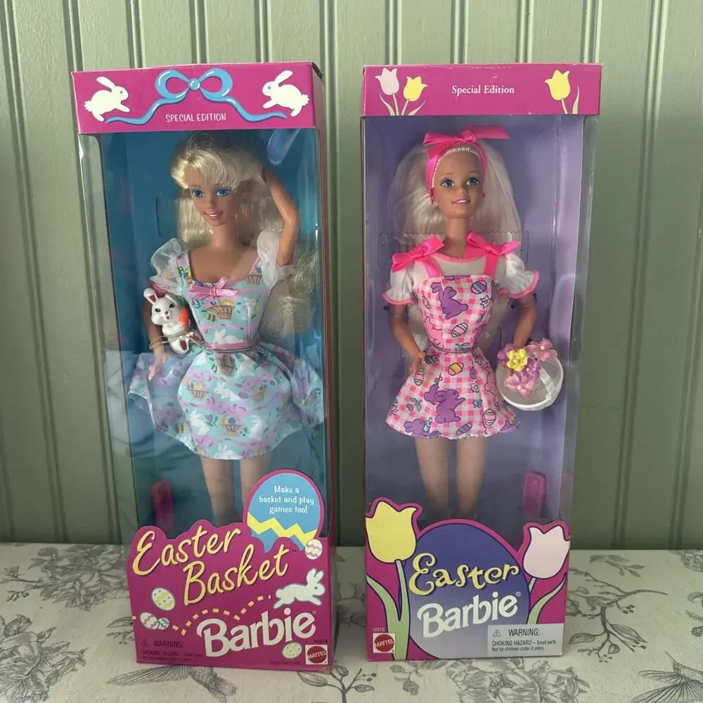 Vtg 90s Lot Mattel Easter Basket Barbie Special Edition 1995 1996 Doll Bunny